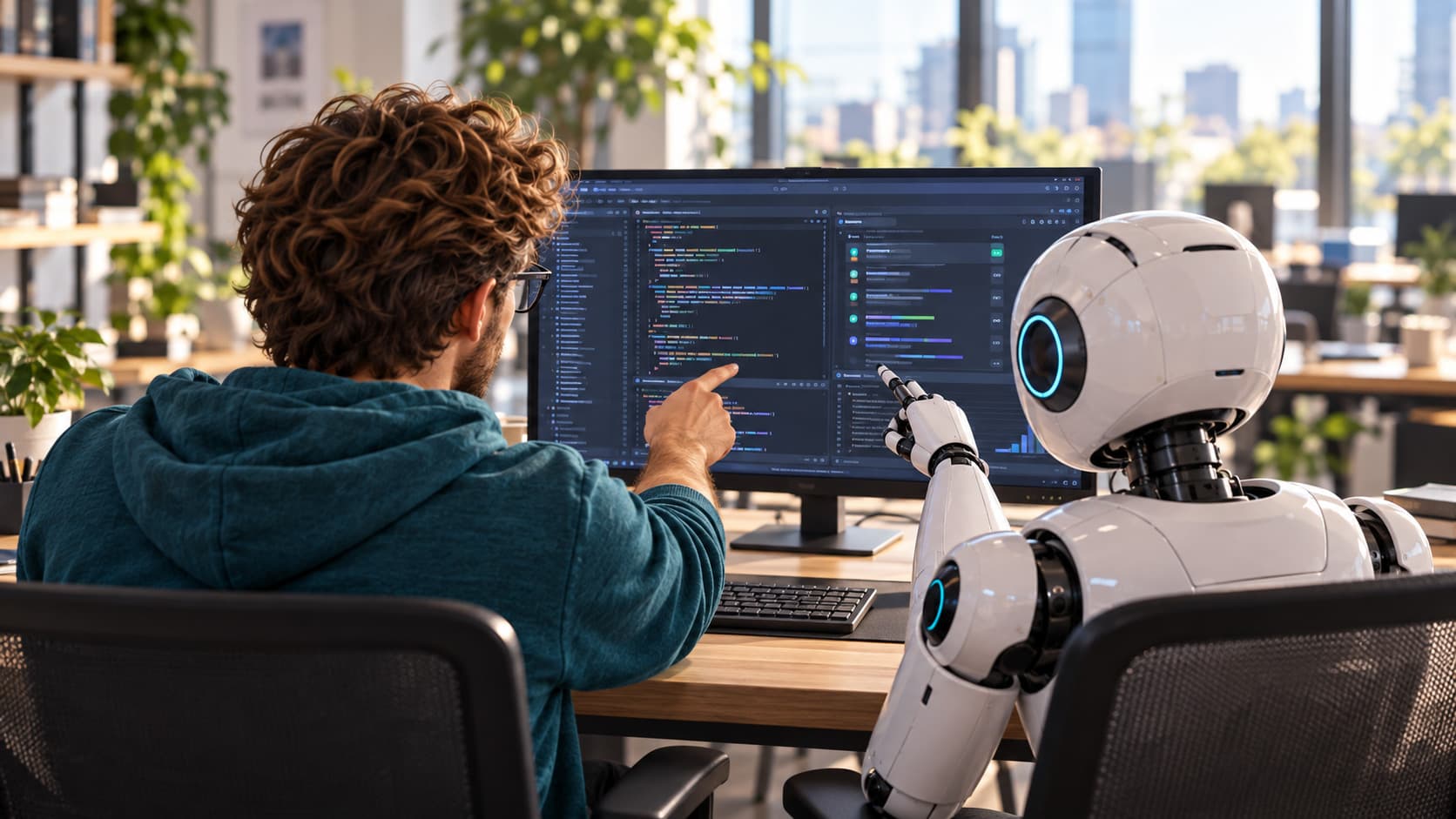 Programmerare samarbetar med AI för effektiv utveckling